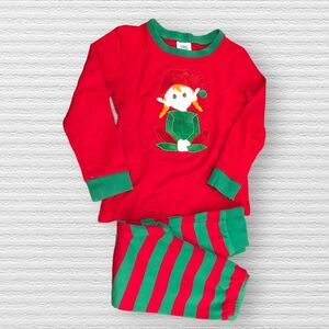 Christmas Elf Pajamas Size 4 Red Head Pig tales Applique Holiday
